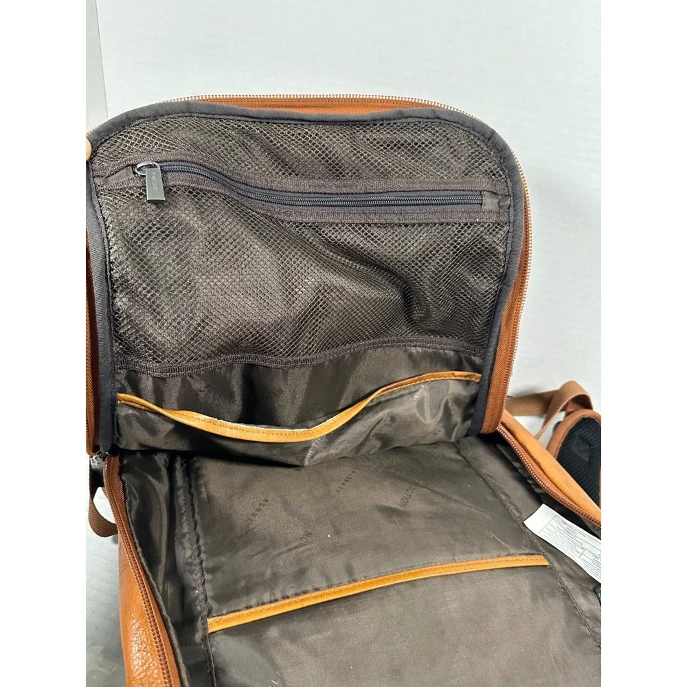 Kenneth Cole Reaction Mens Tan Cognac LeatherLaptop Backpack Business Bag 580674 - Picture 11 of 15